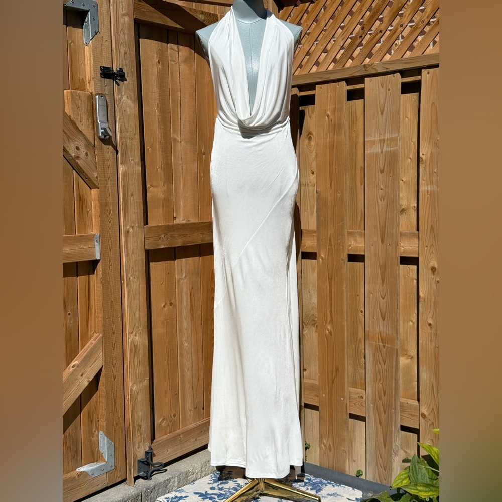 🆕 RAT & BOA 🧿 NWOT Winona White Slinky Cowl Neck Jersey Gown, Sz S - Picture 3 of 17
